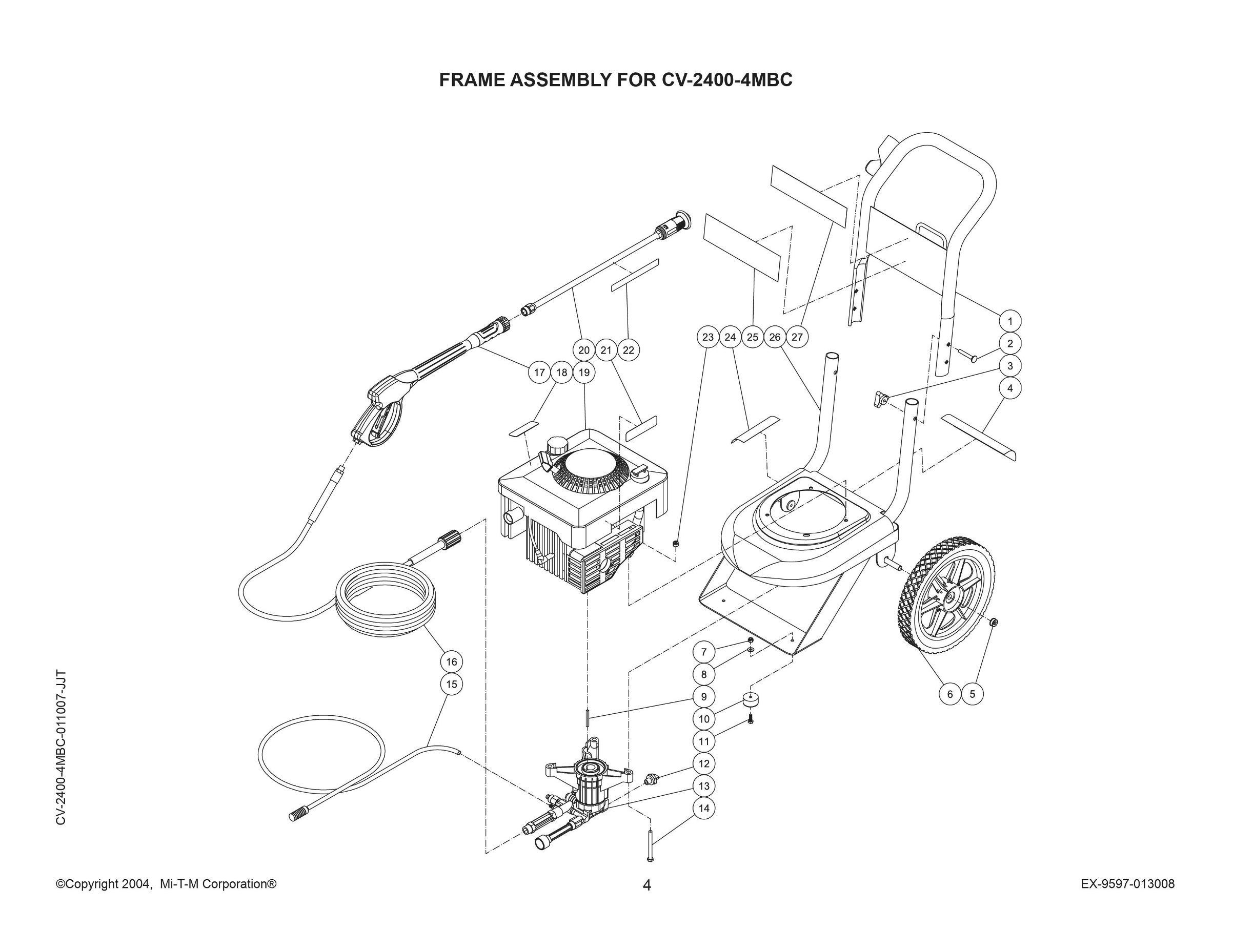 CV-2400-4MBC CV-4MBH pressure washer replacement parts, breakdown, pumps & repair kits.